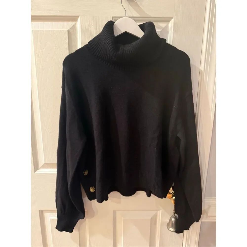 LucySwhims X The Drop Black Boxy Side Button Turtleneck Sweater sz XXL NWT